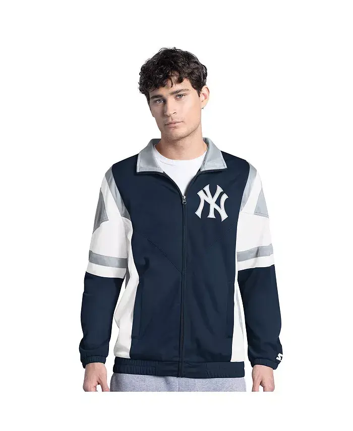 

Мужская сине-серая трикотажная толстовка New York Yankees Contender на молнии Starter