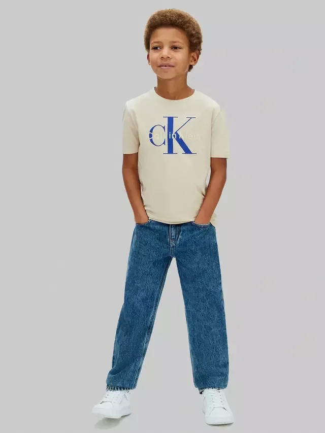 Детская футболка с коротким рукавом и логотипом, цвет овсянка Calvin Klein — фото 3