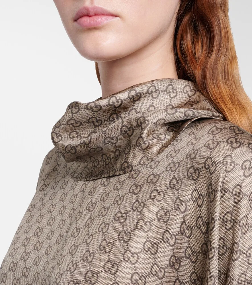 Кафтан Gucci GG с перьевой отделкой, бежевый — фото 4