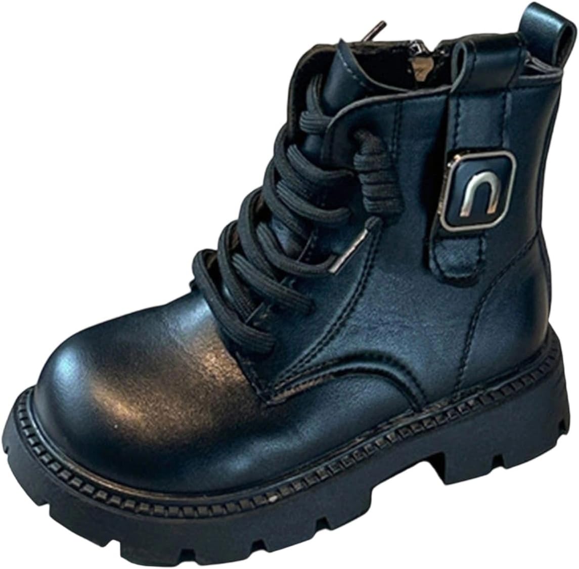 

Детские ботильоны для девочек с шнуровкой и боковой молнией, панк-готический стиль, удобные, противоскользящие, водонепроницаемые, короткие ботинки, размер 3-11 лет Generic, Black