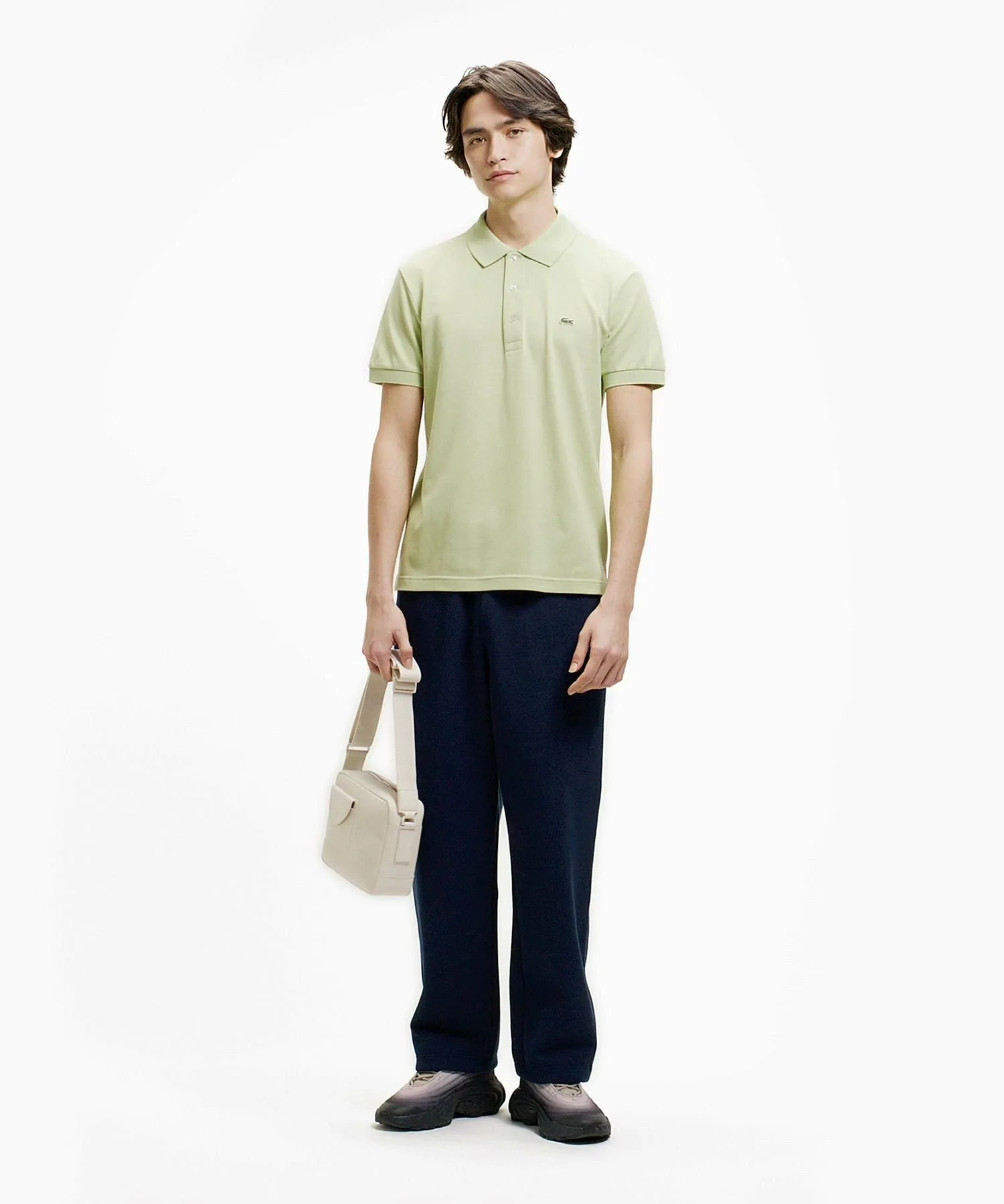 Однотонная облегающая эластичная рубашка-поло (с коротким рукавом) LACOSTE, Sage Green — фото 4