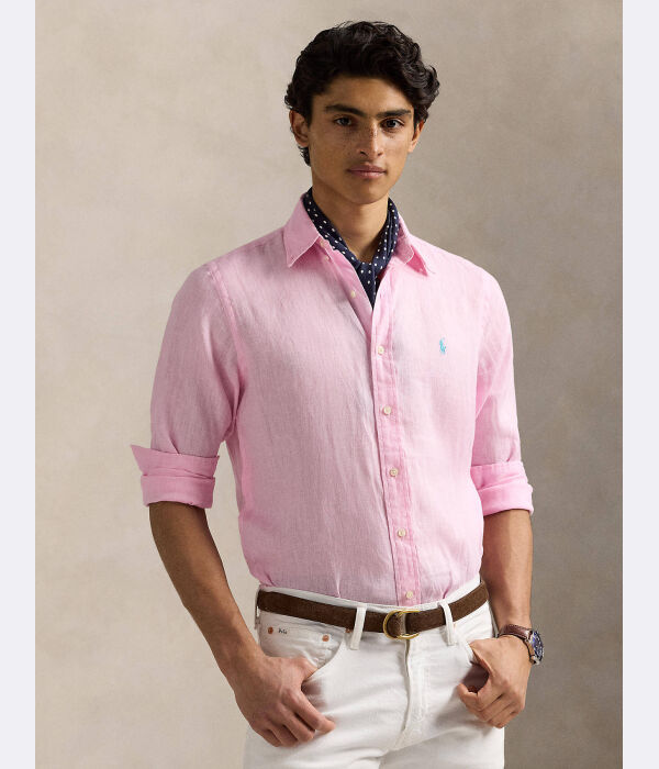 

Льняная рубашка Slim fit Polo Ralph Lauren, розовый