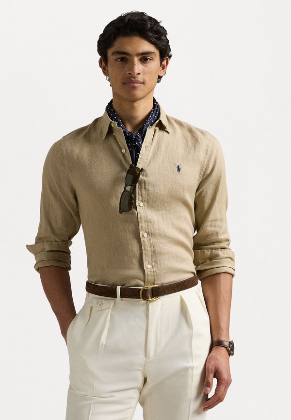 

Облегающая льняная рубашка Polo Ralph Lauren, бежевый