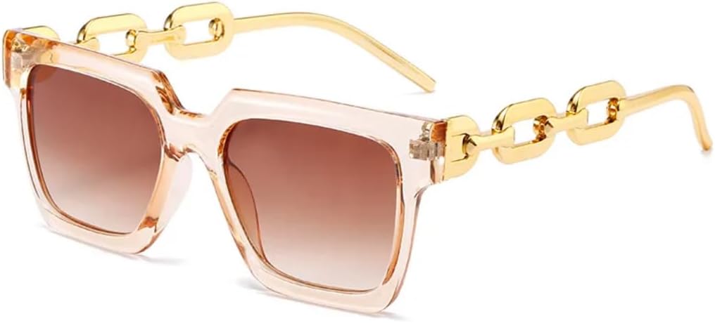 

Ретро-солнцезащитные очки квадратной формы конфетных цветов для женщин, роскошные трендовые очки в оправе с цепочкой для мужчин, защита от УФ-излучения UV400 UATXTAU, Tea