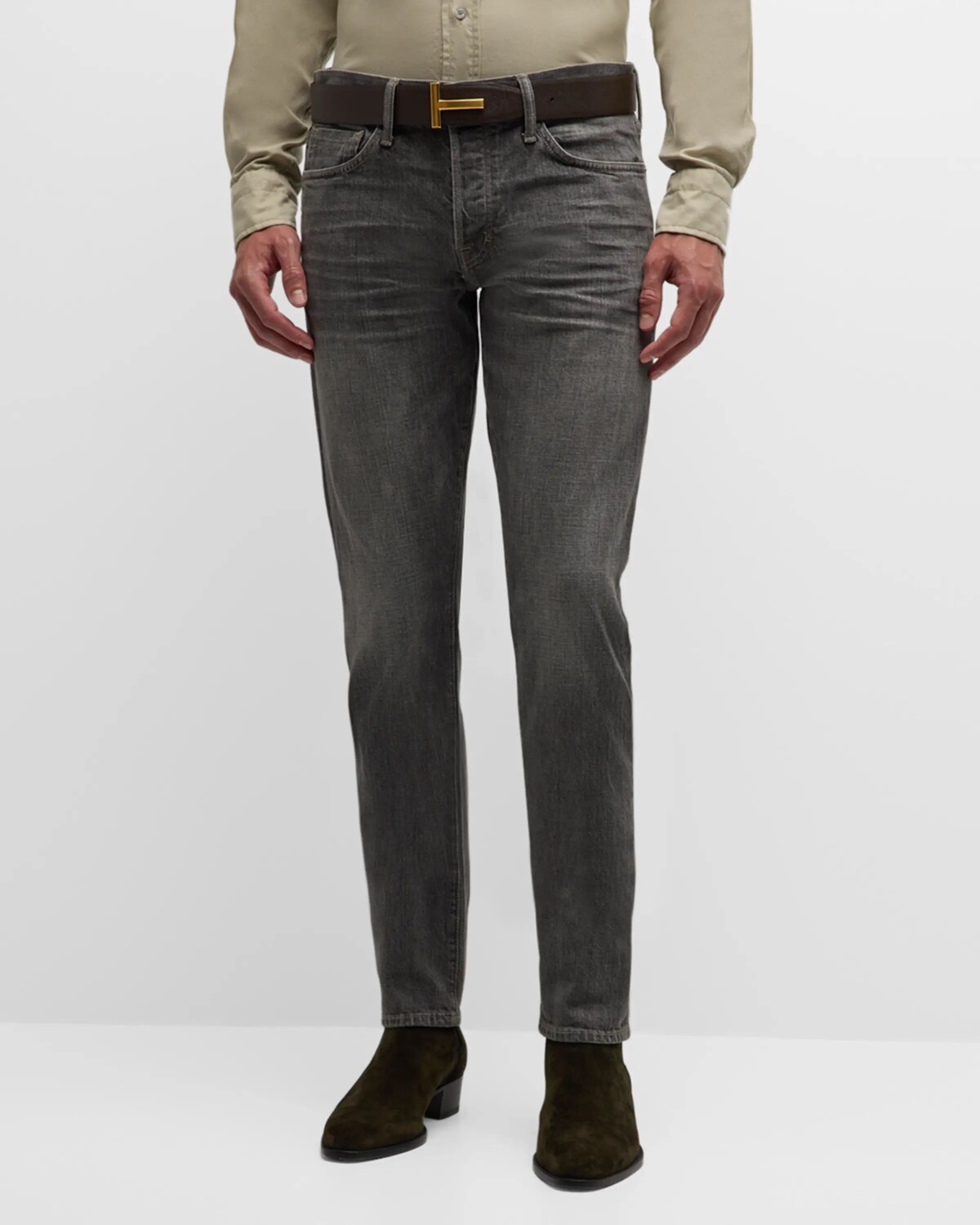 

Мужские джинсы узкого кроя в стиле селвидж TOM FORD, цвет Grey High
