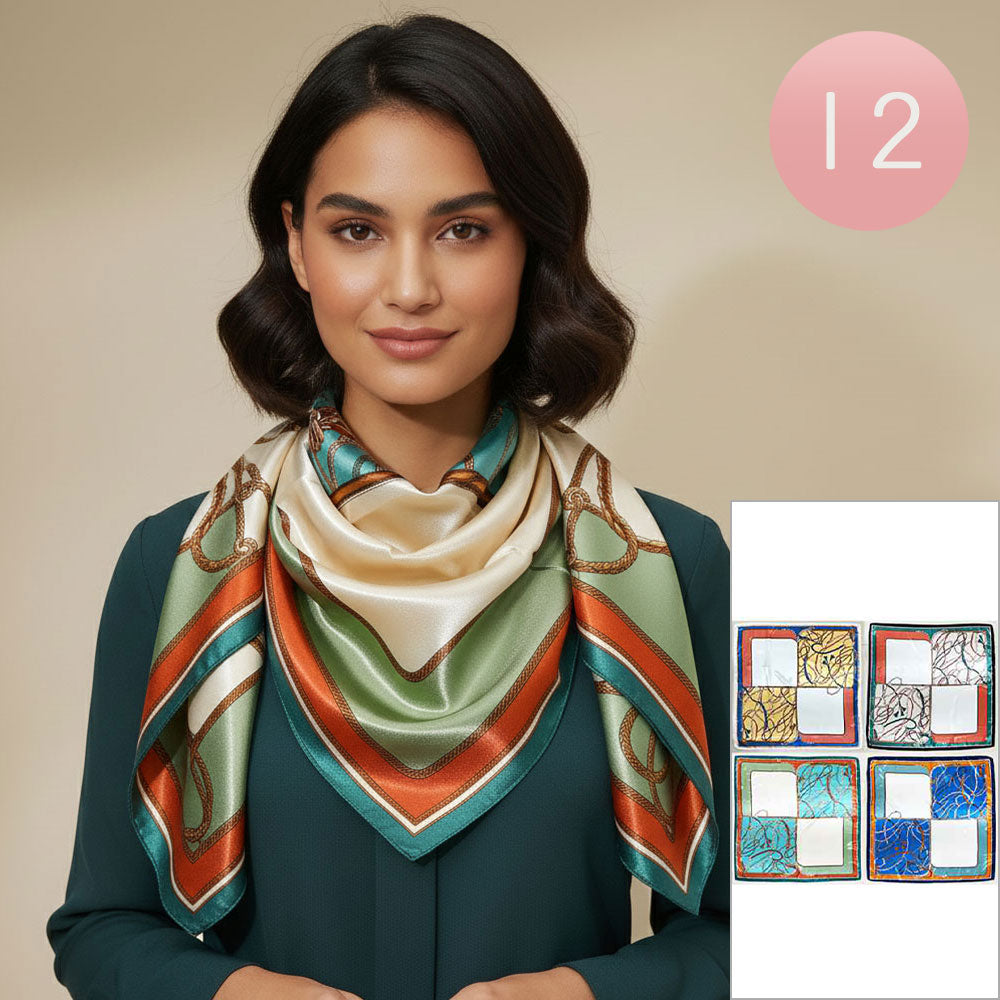 

12 шт - Шелковистые квадратные шарфы с абстрактным узором TRUEDAMES, assorted