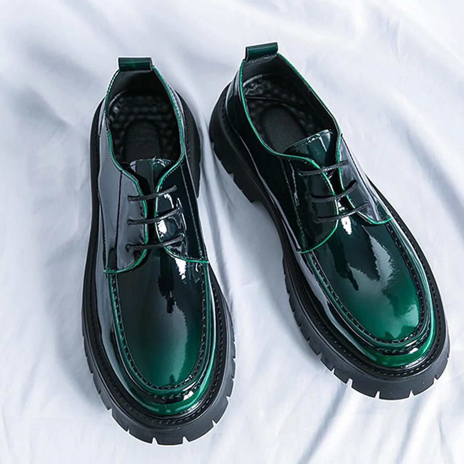 Лоферы на платформе, кожаные, Men's, Green MVIOBUY — фото 3