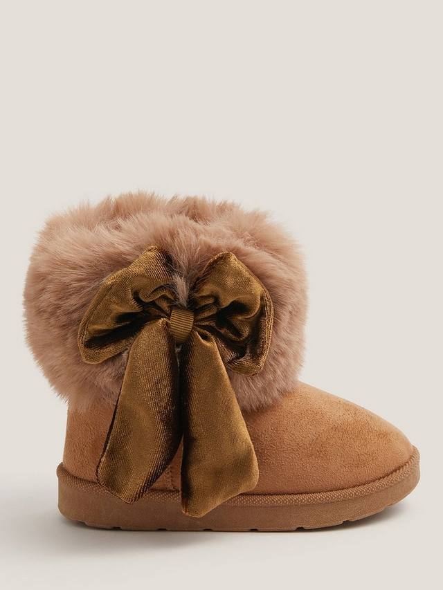 

Детские ботинки с бантом из искусственного меха Monsoon, Tan