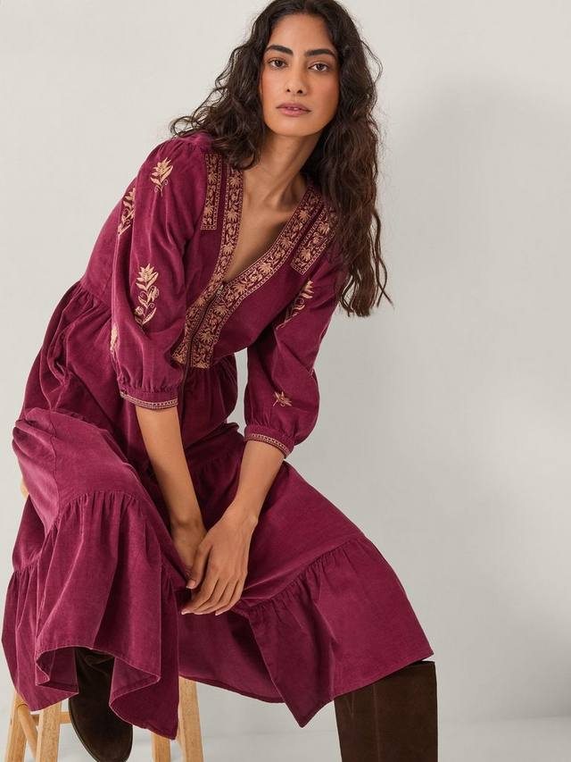 

Вышитое платье миди из вельвета Mia Monsoon, Cherry