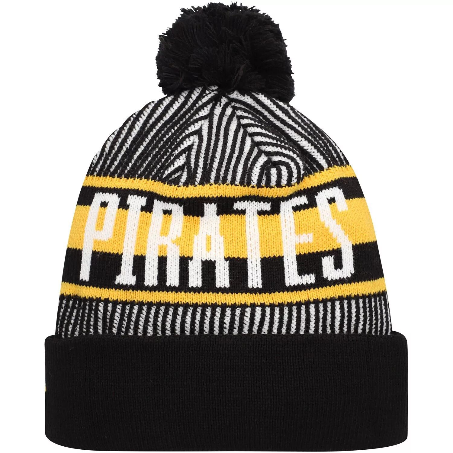 

Мужская черная вязаная шапка New Era Pittsburgh Pirates в полоску с манжетами и помпоном