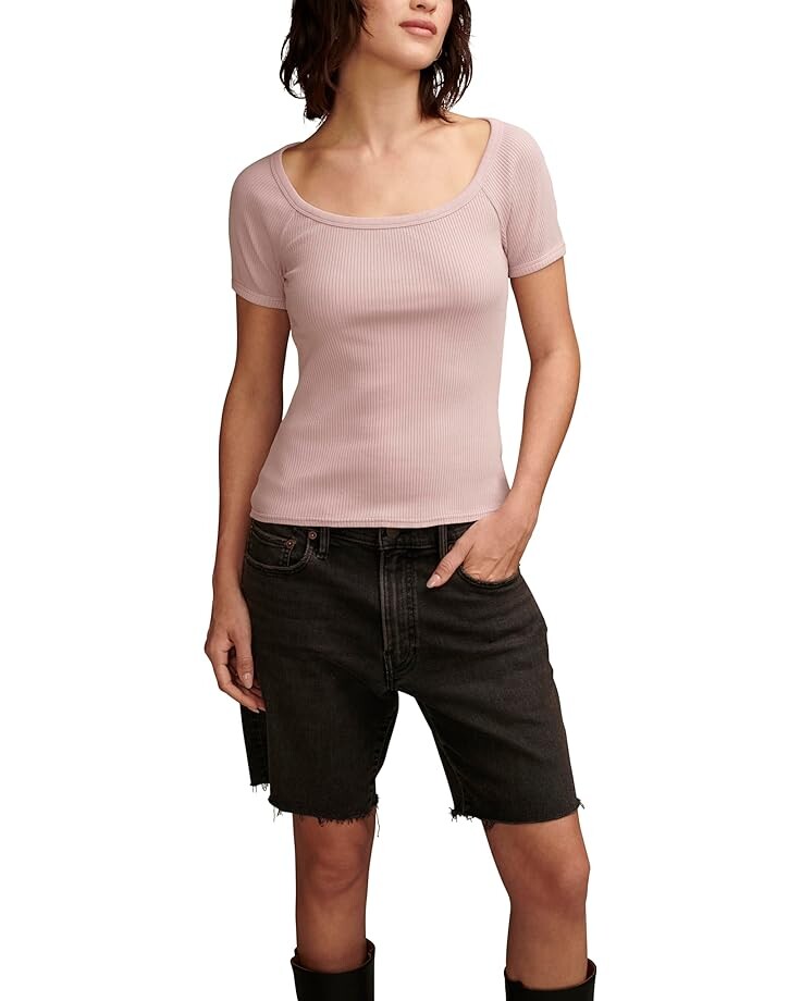 

Топ Lucky Brand Short Sleeve Rib Knit, цвет Mauve Shadows