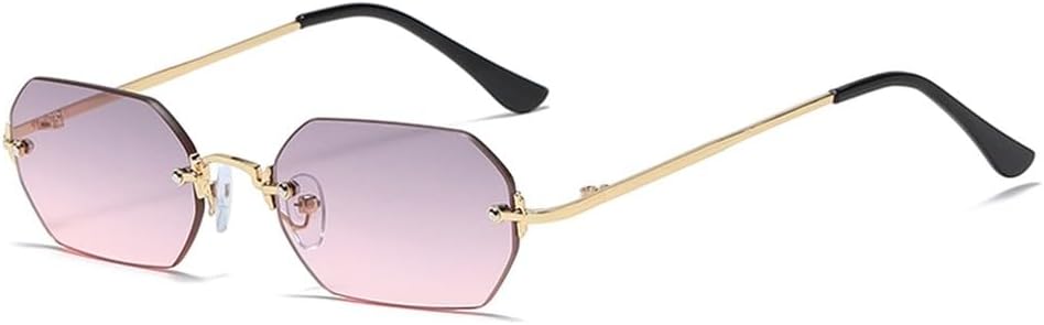 

Прямоугольные солнцезащитные очки без оправы для мужчин, восьмиугольные очки в маленькой металлической оправе для женщин, без оправы, защита от ультрафиолета UV400 WNCKSQ, Grey Pink Lens