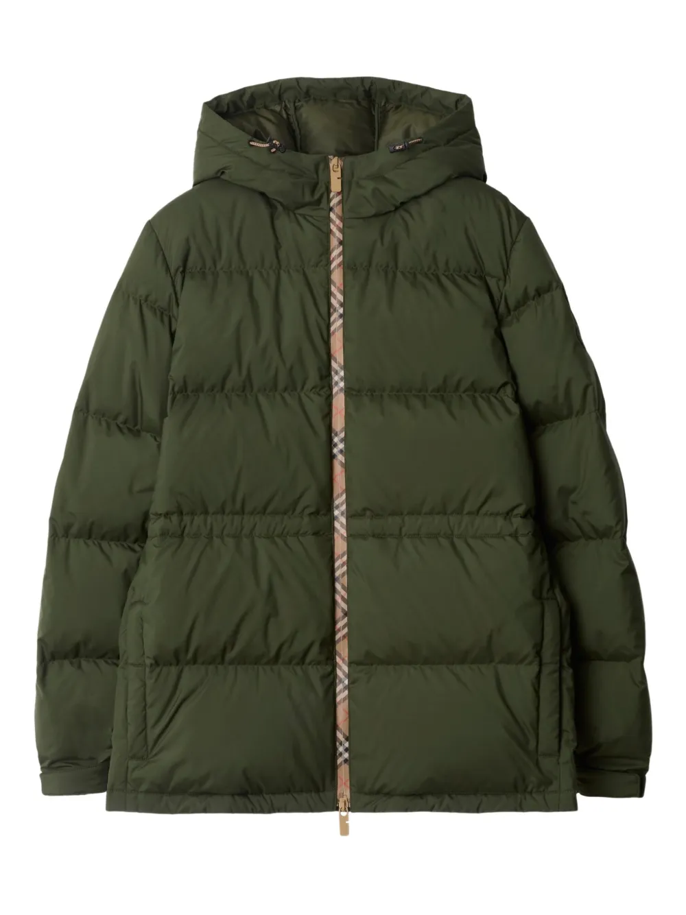 

Пуховик в клетку Vintage Check с капюшоном BURBERRY, зеленый