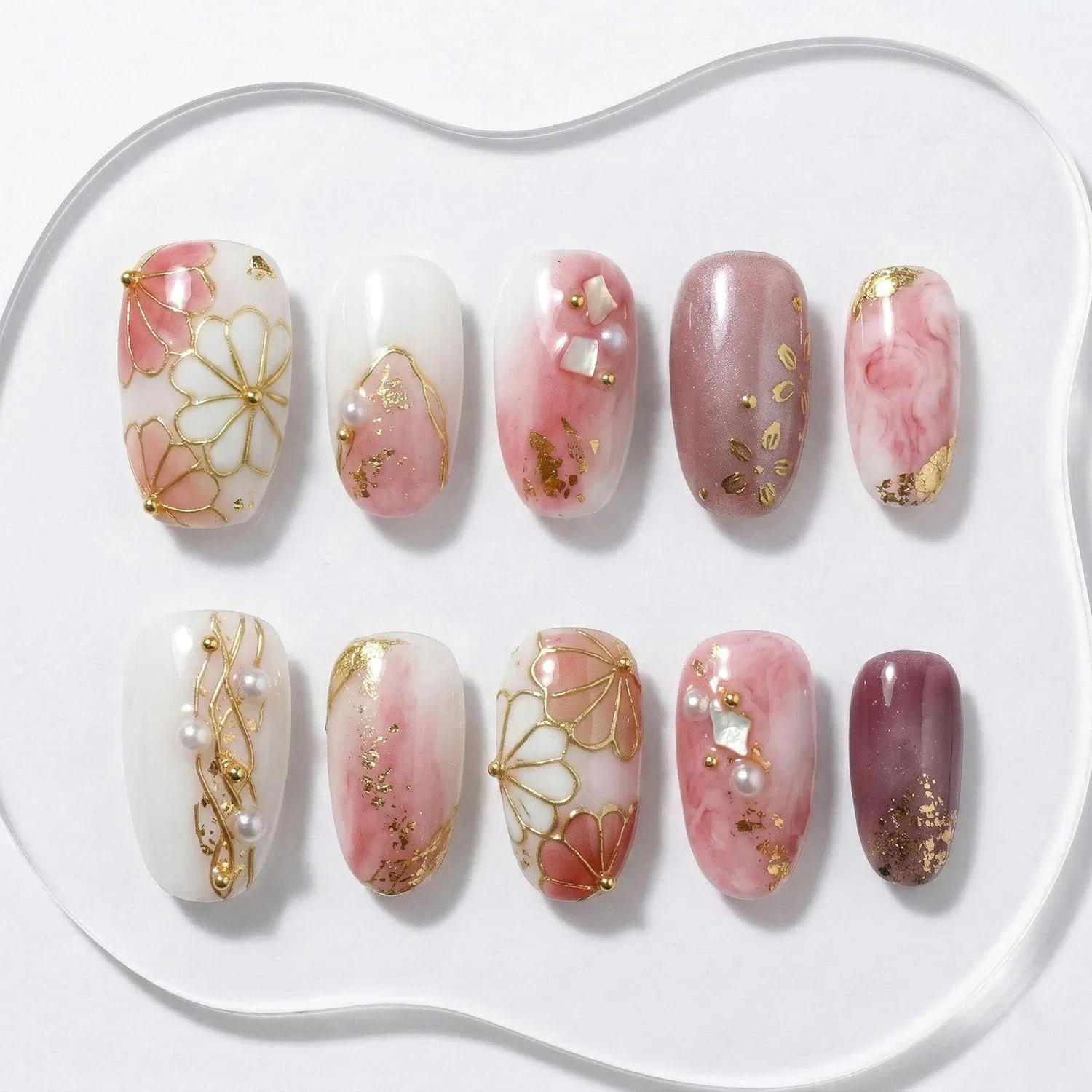 Накладные ногти Sun&Beam Nails, круглые, розовые, с мраморным эффектом, 10 шт. Sun&Beam Nails, #307