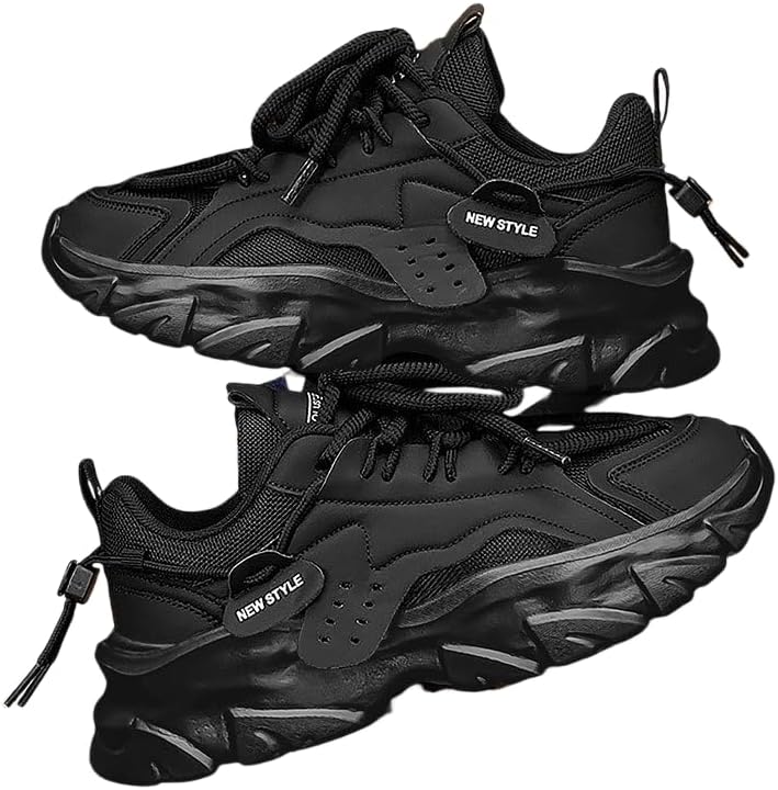 

HCHCTRY Кроссовки на толстую подошву на все сезоны, винтажные с шнуровкой, массивные кроссовки для мужчин - удобные и нескользящие для активного отдыха на улице, черный