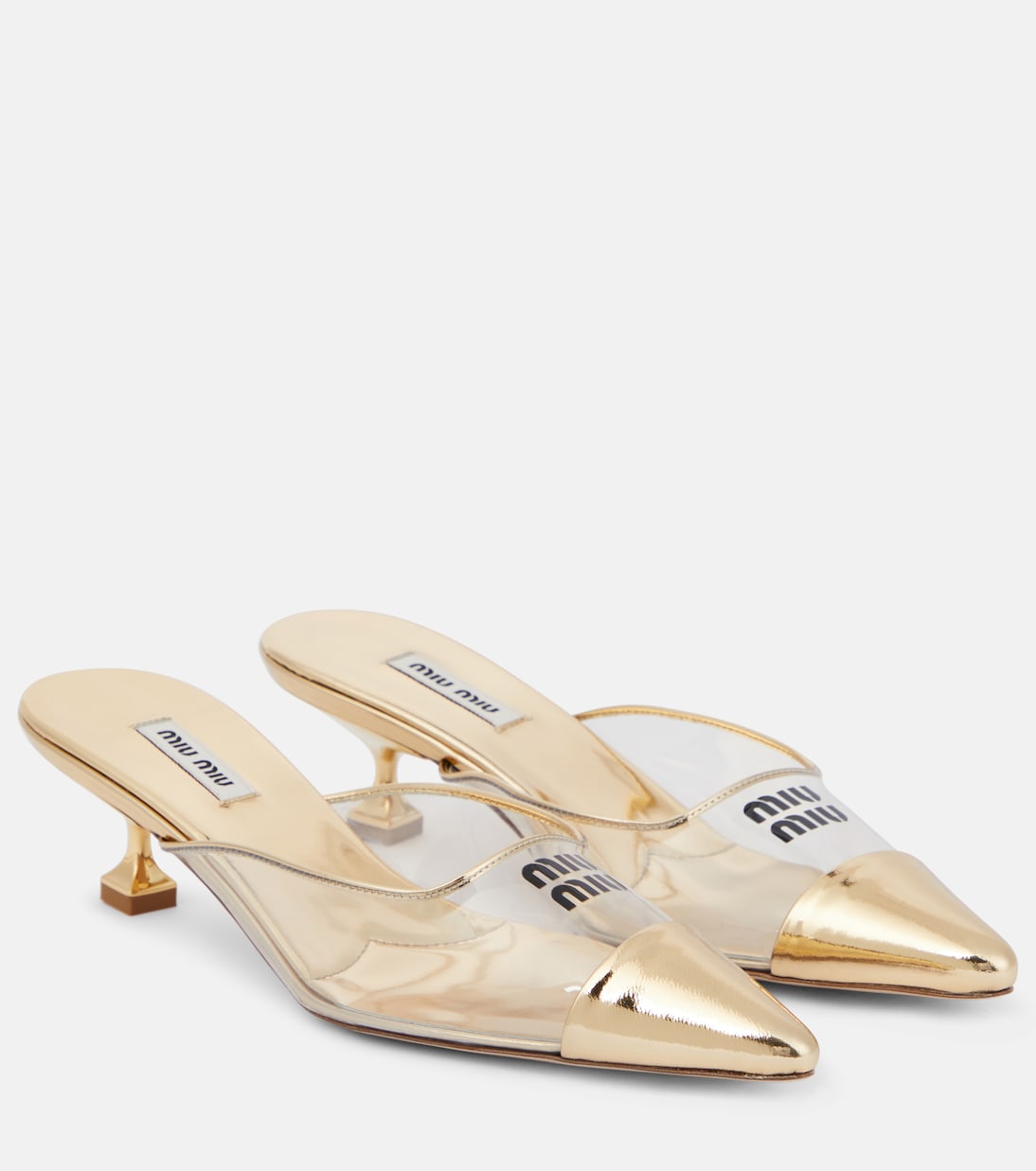 Кожаные и ПВХ шлепанцы с логотипом Miu Miu, Platino