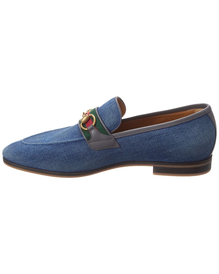 

Джинсовые и кожаные лоферы Gucci Horsebit, синий