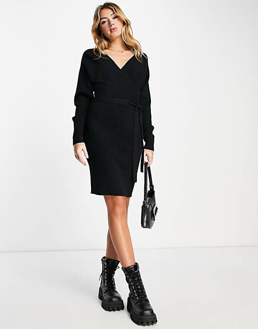 

Черное трикотажное платье мини с запахом спереди Vero Moda, Черный, Черное трикотажное платье мини с запахом спереди Vero Moda