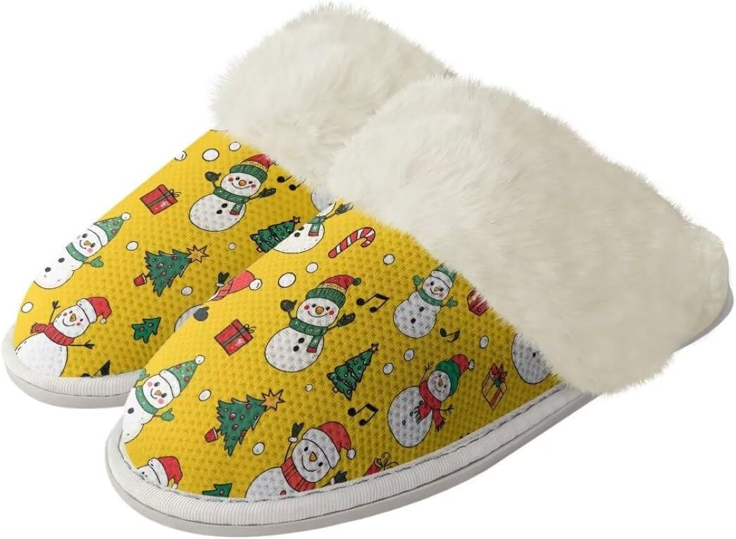 

Женские и мужские рождественские тапочки с нескользящей подошвой, пушистые домашние туфли с резиновой подошвой для дома Xixirimido, Snowman