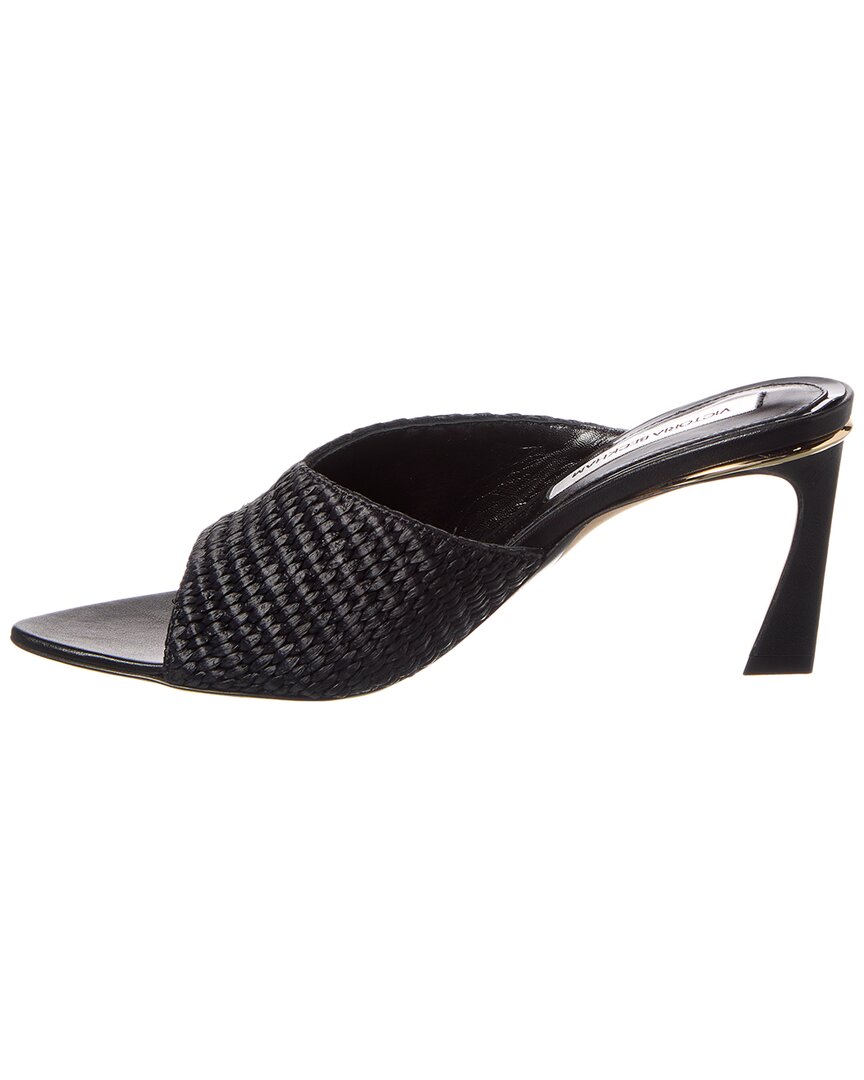 Victoria Beckham Raffia & Leather Sandal, черный — фото 2