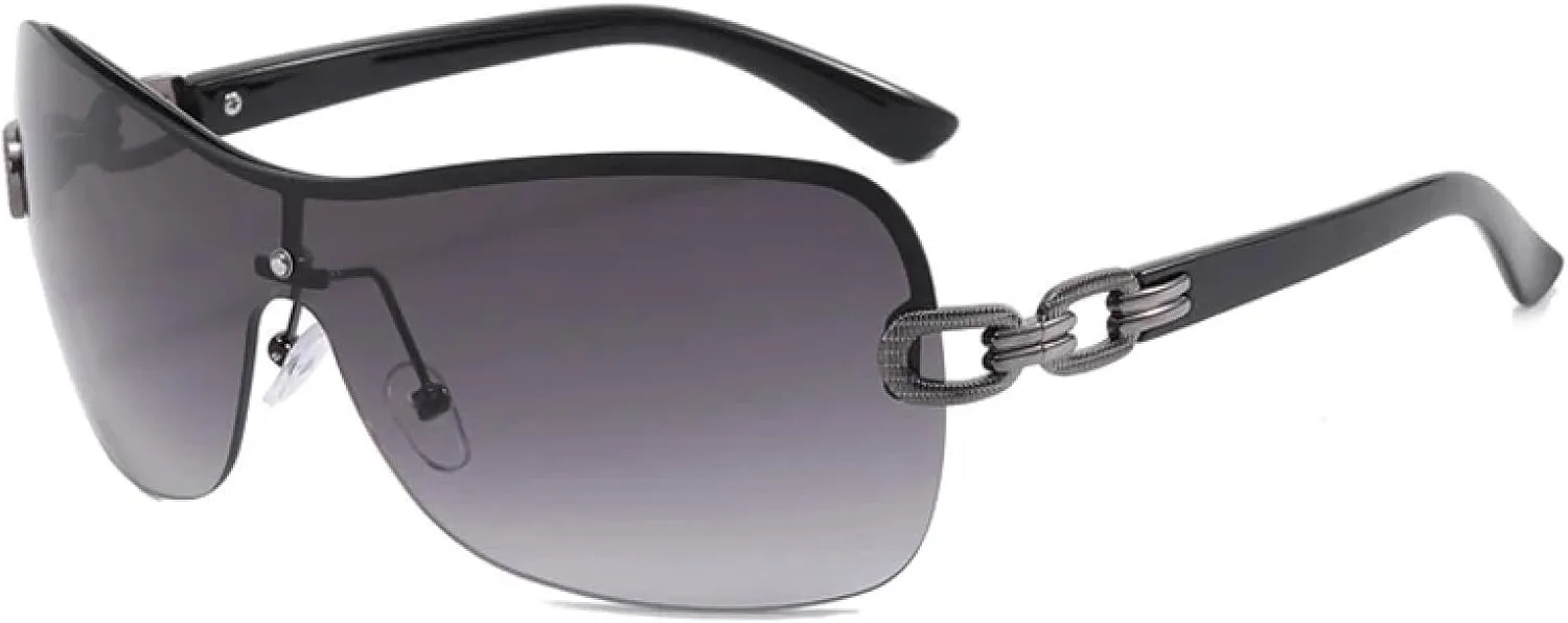 

Модные солнцезащитные очки в стиле панк без оправы для женщин, овальной формы, летний тренд, мужские очки с защитой от УФ-излучения UV400 TKKTLLT, Black Gradient Gray