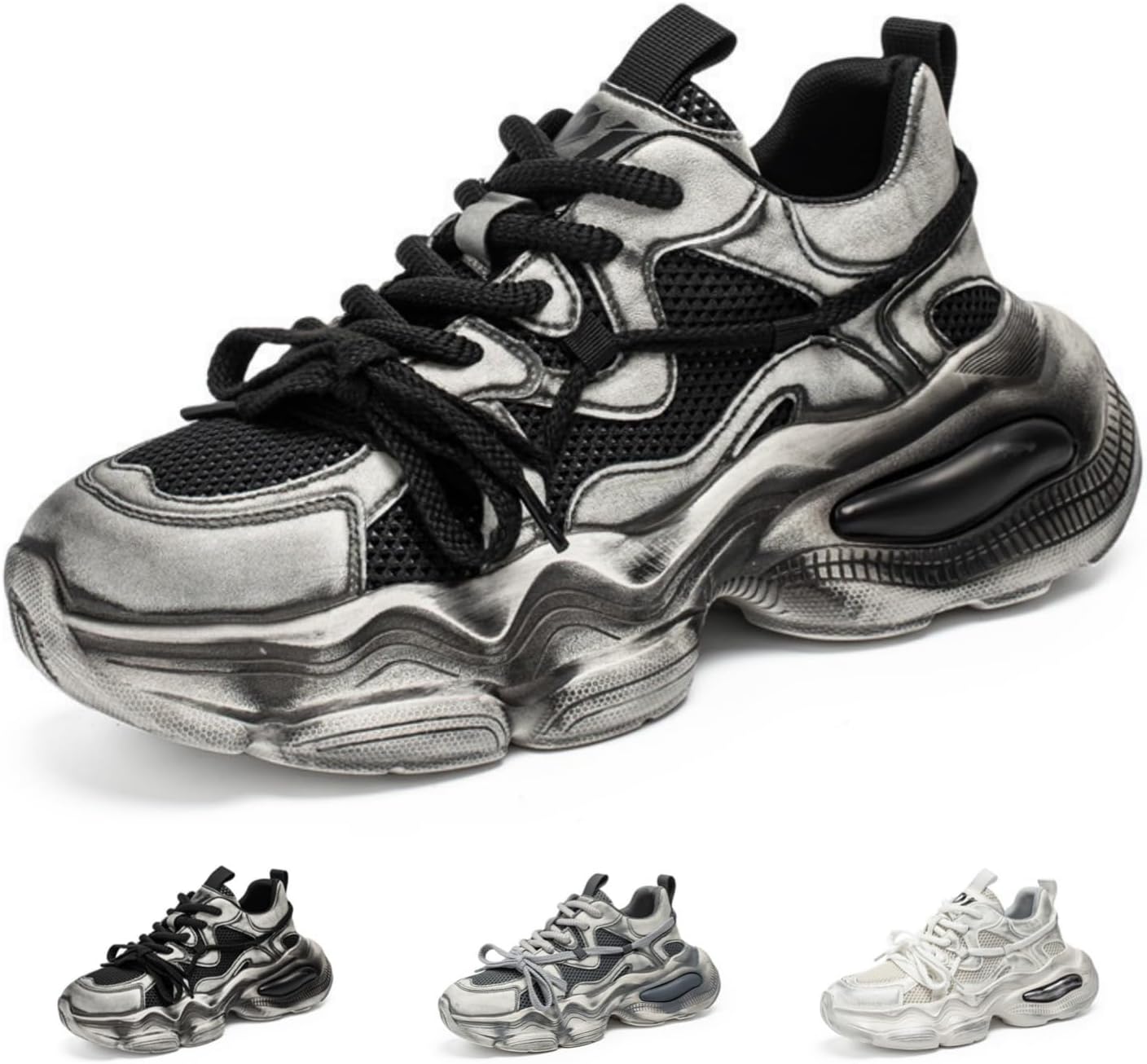 

Мужские кроссовки в ретро-стиле «папа» 1.96 с массивной платформой, модные, дышащие, удобные, для прогулок и стритвира Macefil, черный