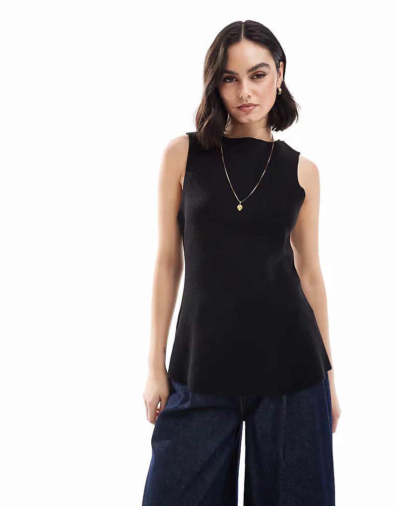 

Трикотажный структурированный топ с баской ASOS DESIGN черного цвета
