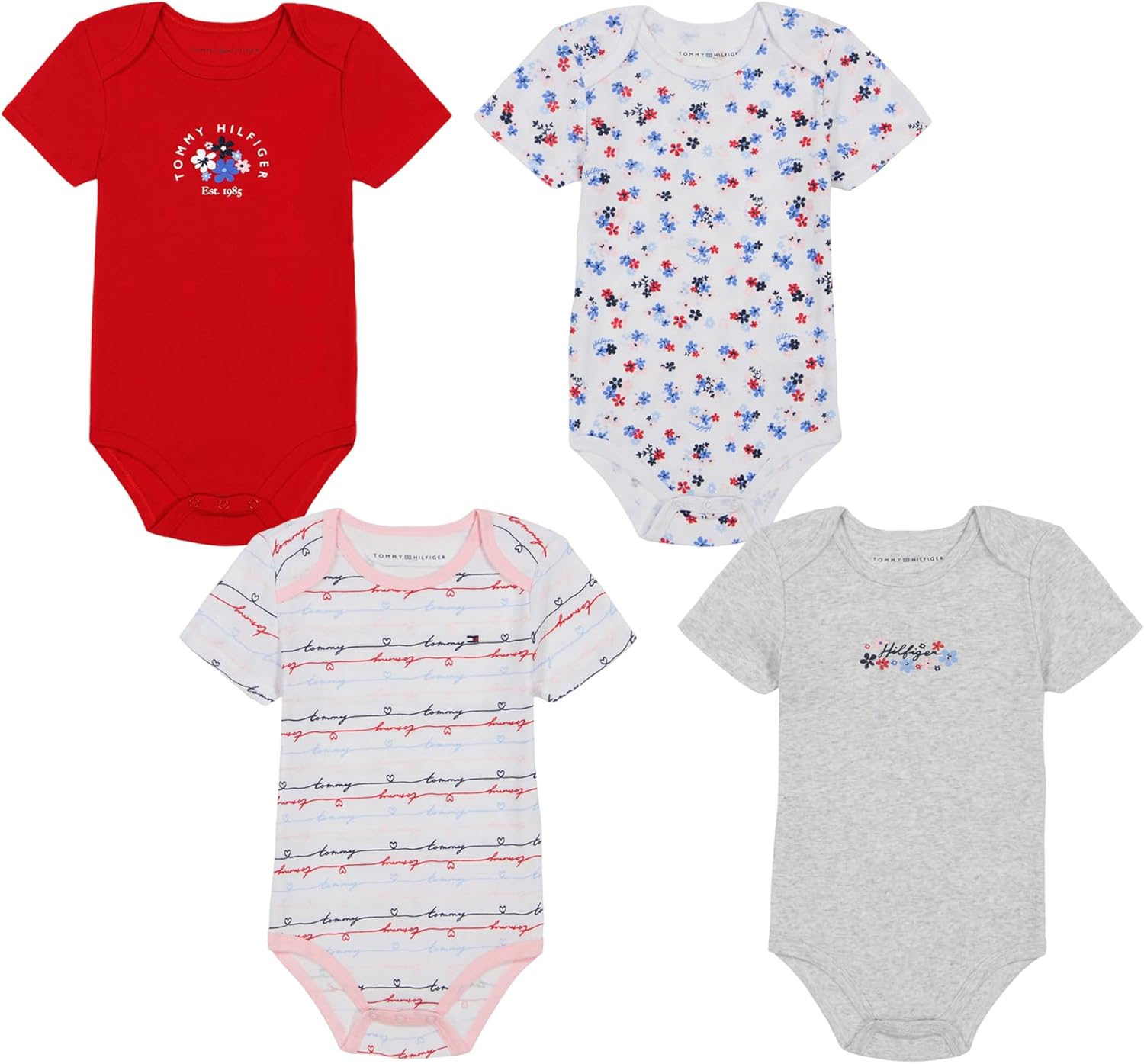 

Комплект из 4 боди с короткими рукавами для мальчиков Tommy Hilfiger, Floral / Heather / Red