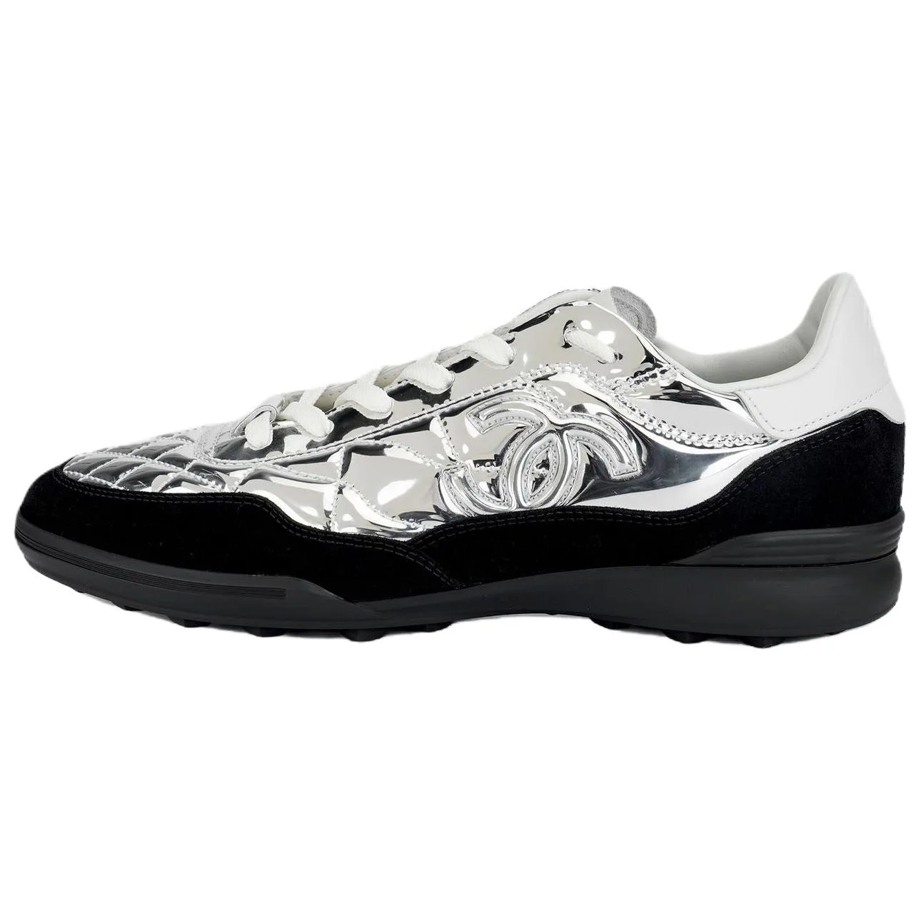 CHANEL Кроссовки низкие мужские casual COCO NEIGE 25N из телячьей кожи серебристые