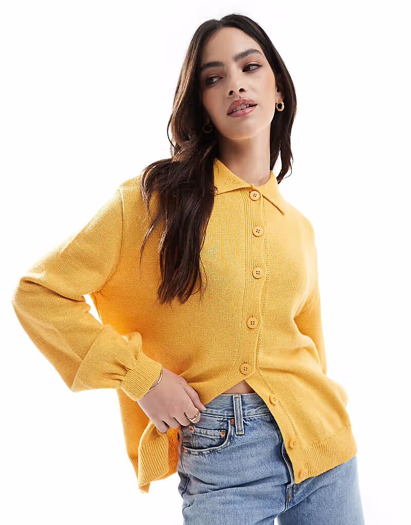 

Кардиган ASOS DESIGN с рукавами-фонариками и воротником горчичного цвета