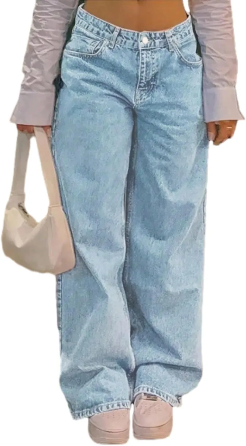 

Брюки-джинсы женские baggy, light wash, boyfriend fit, straight leg, low waisted WGXWGX