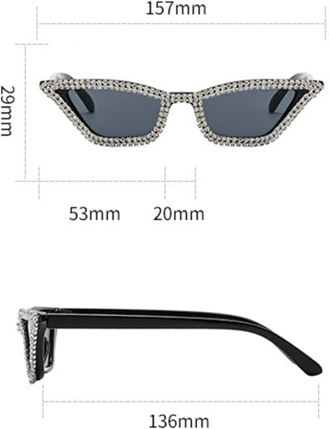 

Солнцезащитные очки Willochra в маленькой оправе с блестящими прямоугольными стразами для женщин, винтажная оправа «кошачий глаз» с кристаллами, 2pcs-black&leopard