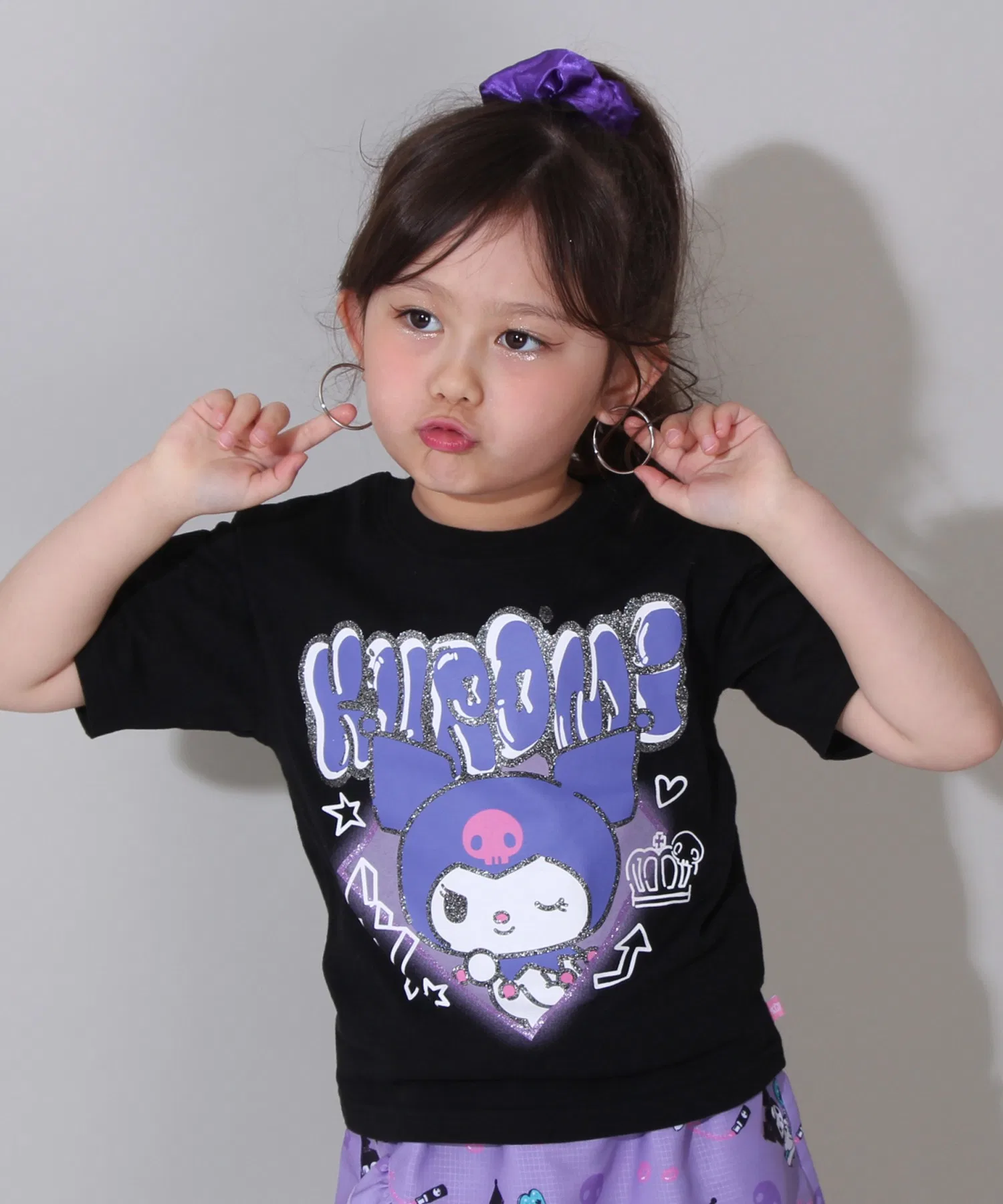 Детская хлопковая футболка Sanrio с ламе фиолетовая