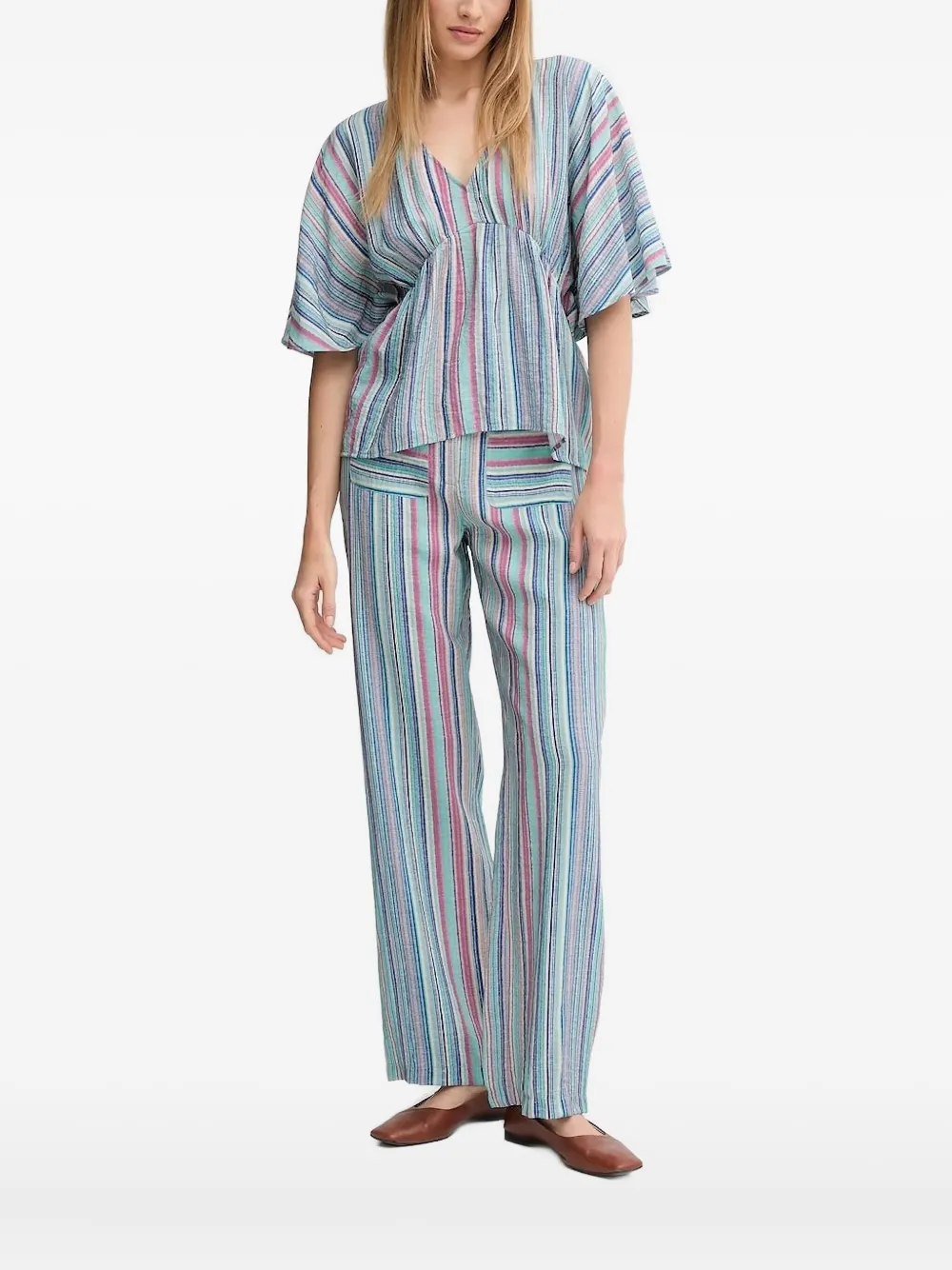 

Полосатый топ с V-образным вырезом Hoss Intropia, синий