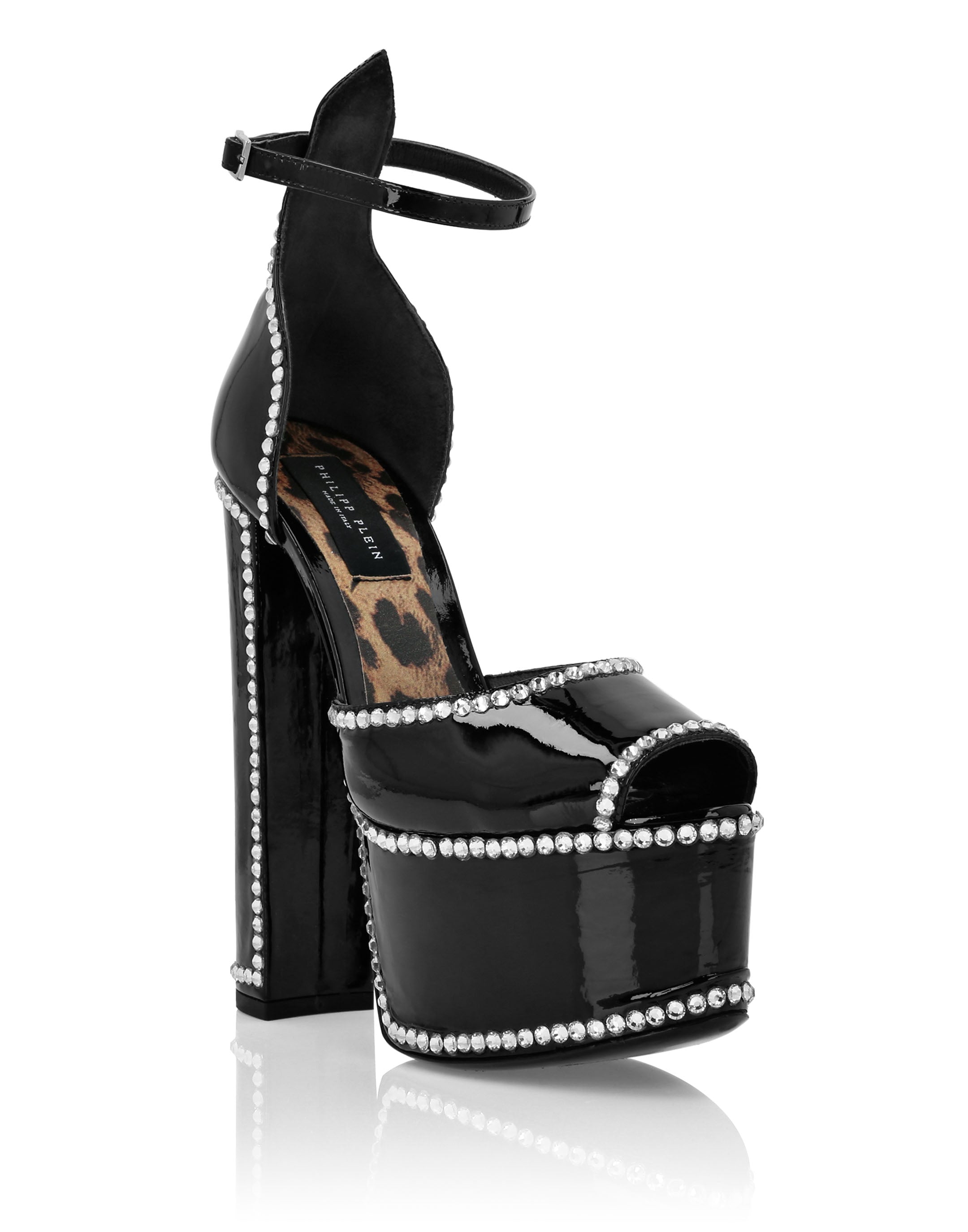 Лаковые сандалии на платформе с высокими каблуками PHILIPP PLEIN, черный
