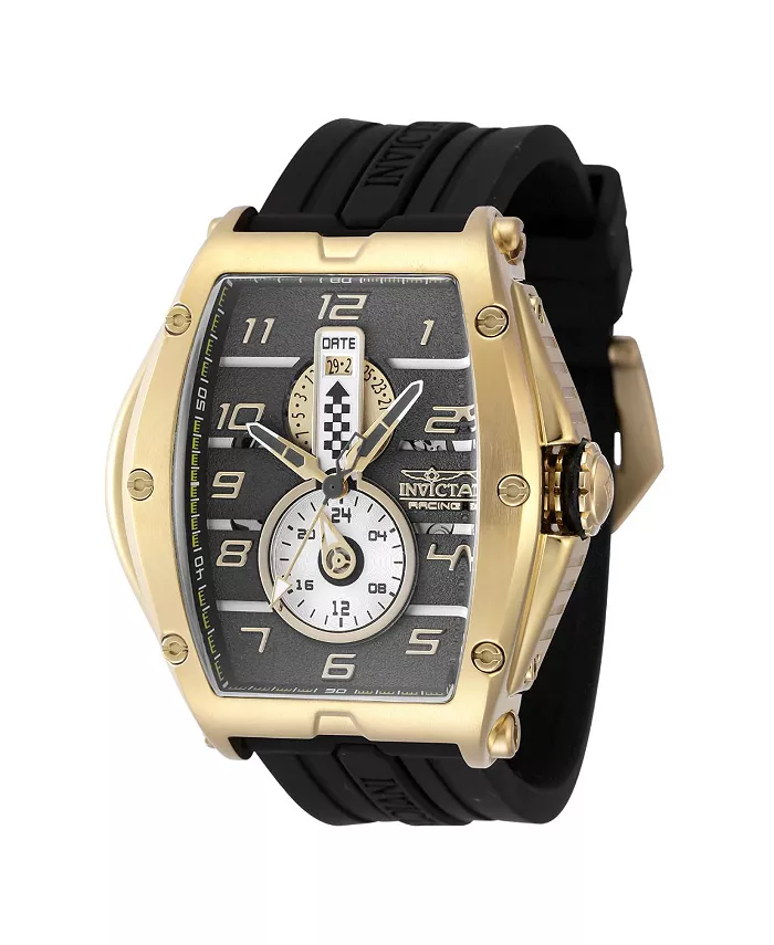 

Мужские часы 47386 Invicta Racing Quartz с многофункциональным черным, белым, серебряным и золотым циферблатом, золотой