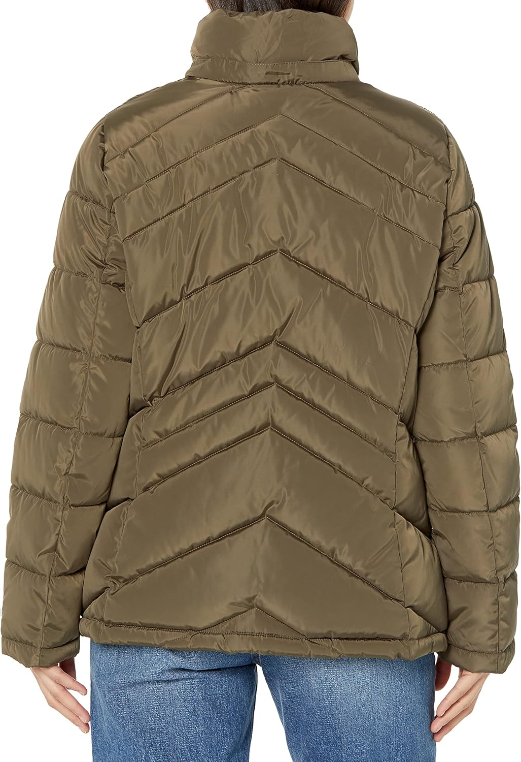 Женская короткая стеганая куртка TOMMY HILFIGER с меховым капюшоном и присборенной талией, Chevron Juniper — фото 3