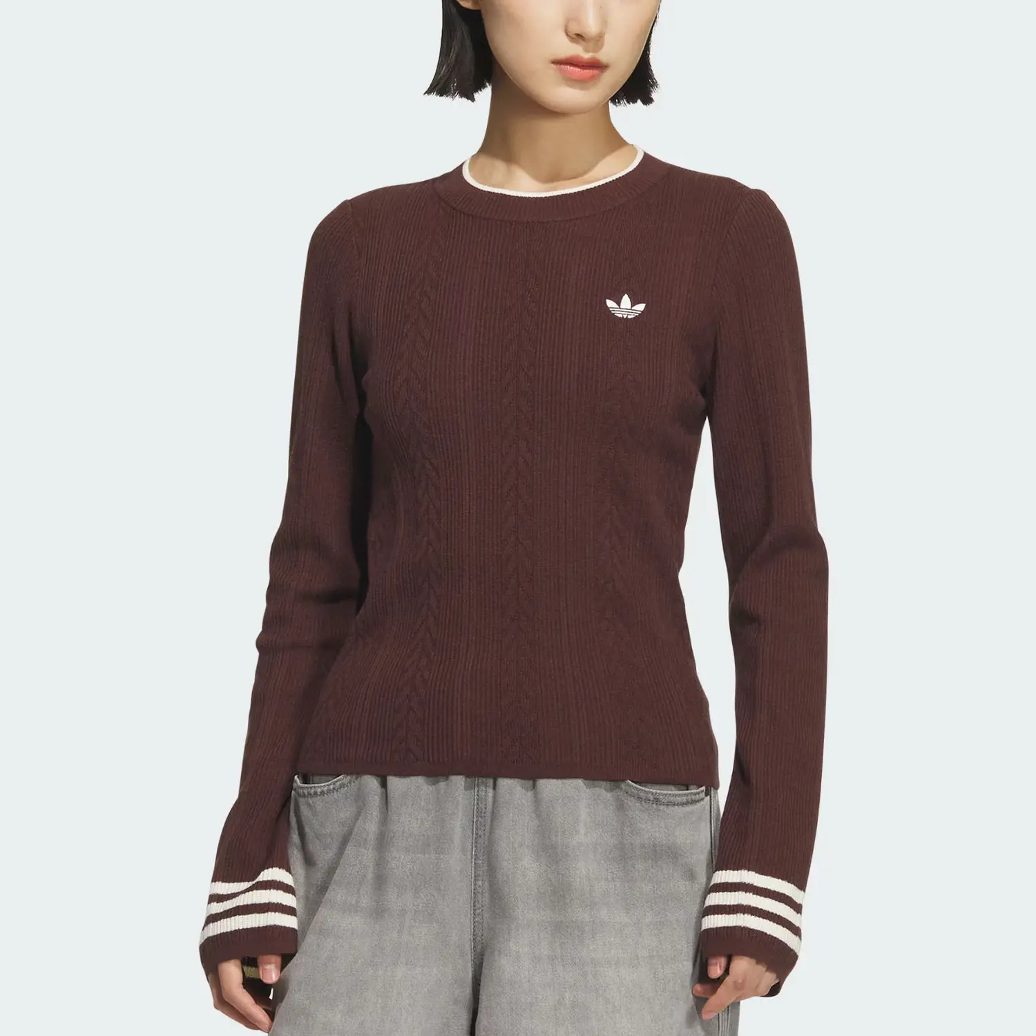 Толстовка Crew Вязаный свитер Женская Adidas Originals, Reddish Umber — фото 4
