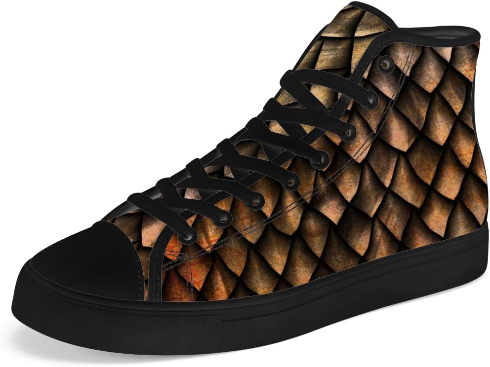 

Высокие кеды с драконьей чешуей для мужчин и женщин, высокие кроссовки с драконьей темой, шнуровка, повседневная обувь, подарок для парня или девушки Chebing, желтый
