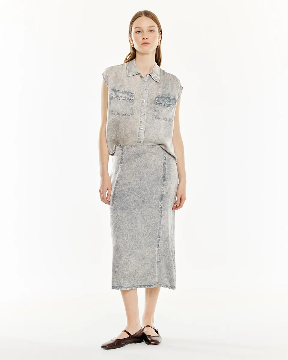 

Юбка с деталями швов на передней части и эффектом выцветания System Action, светло-серый