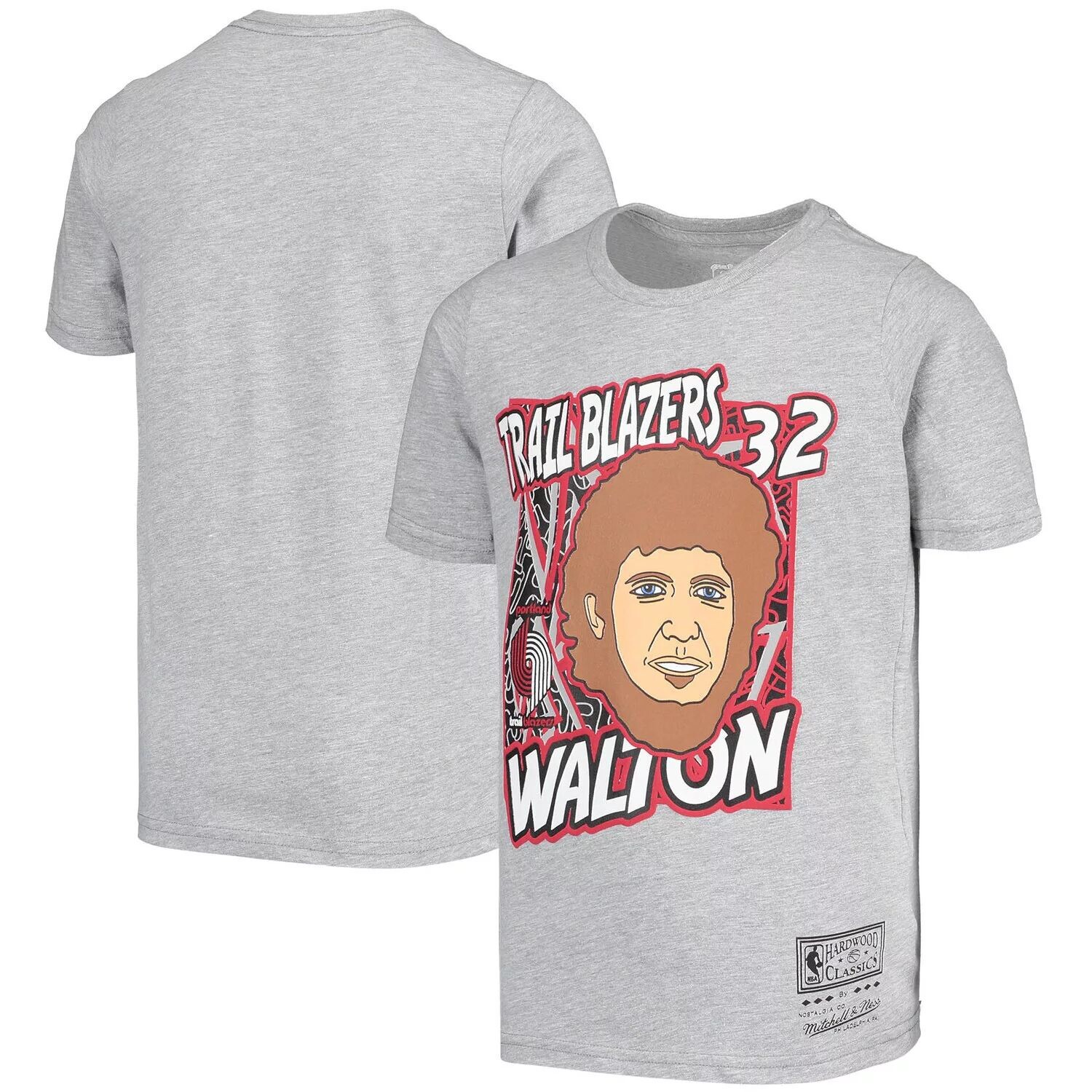 Молодежная футболка Mitchell & Ness Bill Walton Grey Portland Trail Blazers Hardwood Classics King of the Court Player Unbranded — фото 2