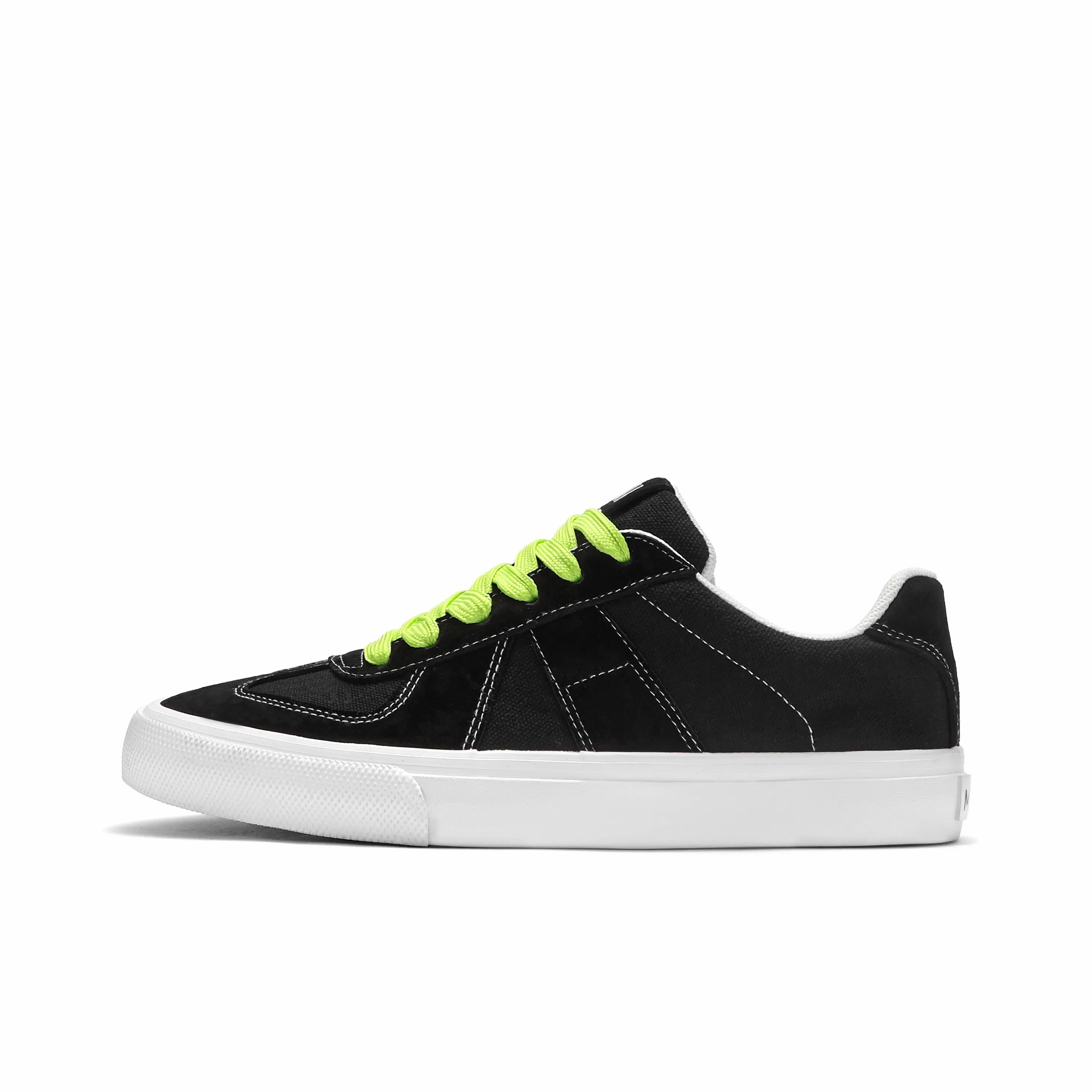 

7 SEVFUN Низкие скейтерские кроссовки унисекс черные с зелеными шнурками, цвет Black (Green Shoelace)