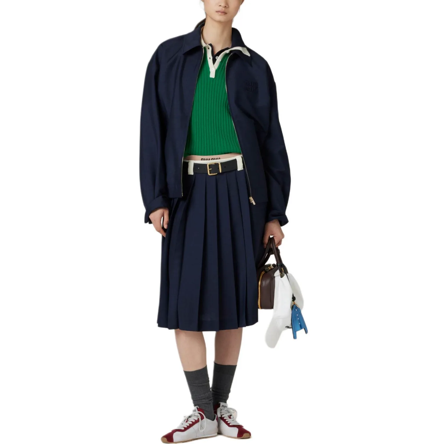Юбка плиссированная с вышитым логотипом MIU MIU, marine синий — фото 4