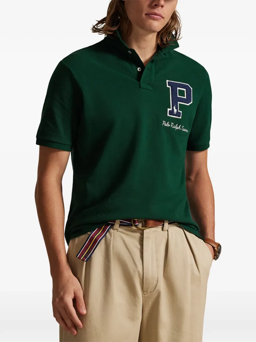 Поло с короткими рукавами и вышитым логотипом Polo Ralph Lauren, зеленый — фото 3