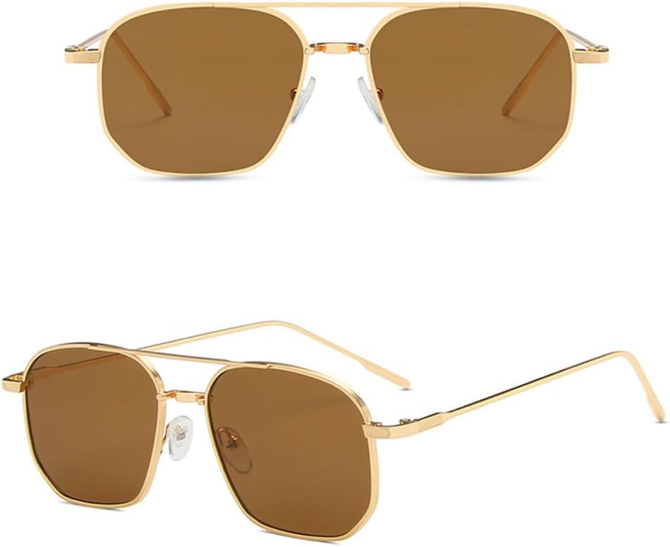 

Солнцезащитные очки для женщин 2027 года, многоугольная форма, металлическая оправа, винтажные ретро-солнцезащитные очки для женщин, золотисто-чайного цвета MTZJH, One Color