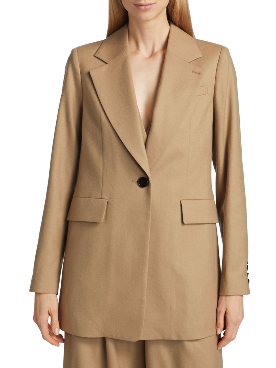 

Однобортный пиджак из смесовой шерсти Barneys New York, кэмел