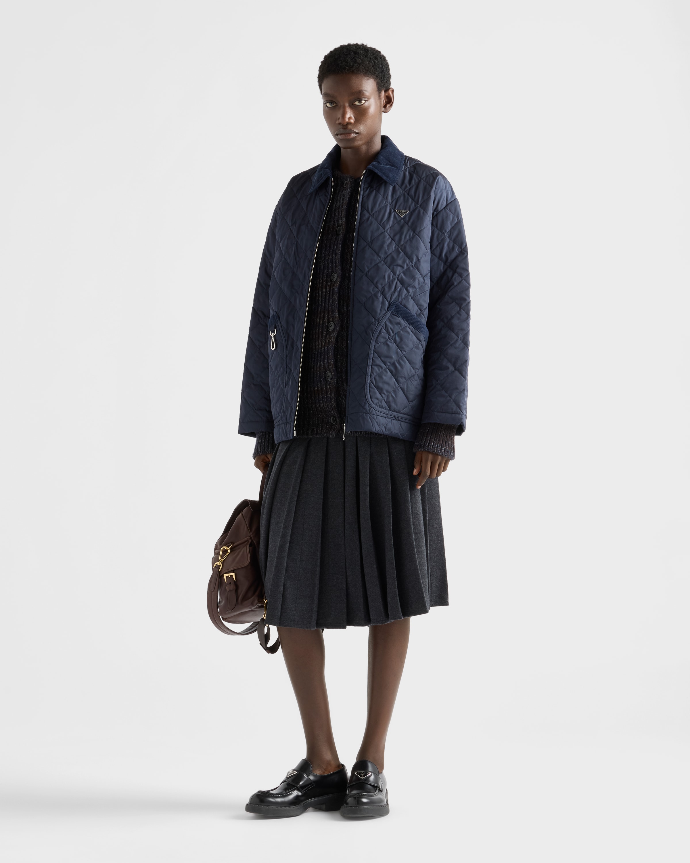Плиссированная юбка из джерси Prada, грифельно-серый — фото 2