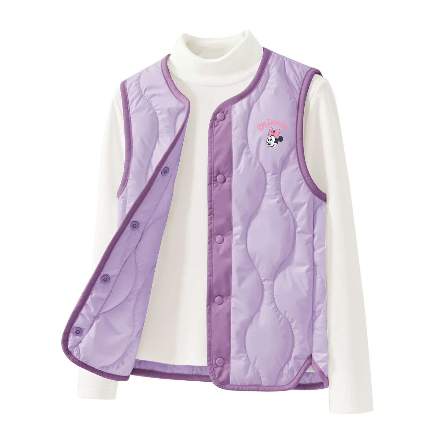 Детский жилет с круглым вырезом Disney, [Thickened Thermal]Silicone Double Lifting K Purple+Solid Color Cream White