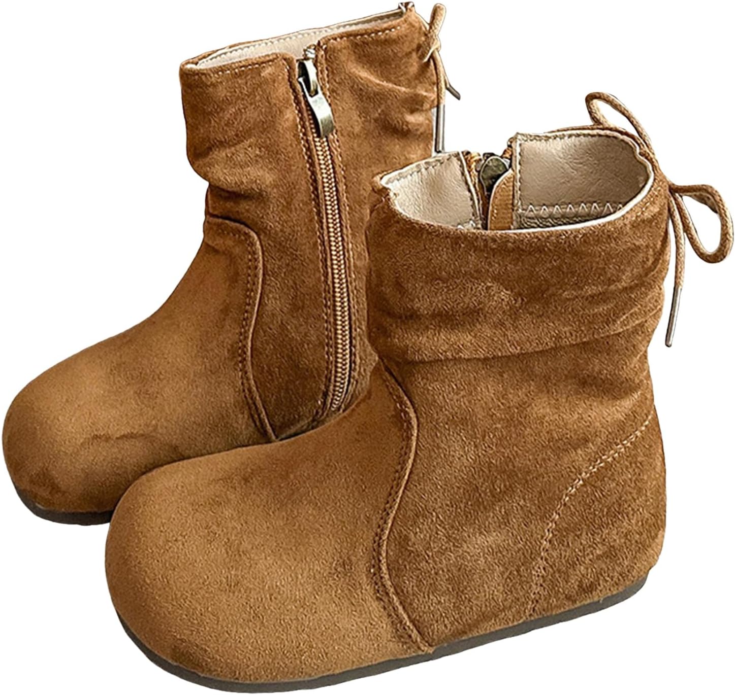 

Детские ботильоны IWIHMIV для девочек с боковой молнией, короткие замшевые ковбойские ботинки, противоскользящие модные ботинки средней длины для малышей, Brown