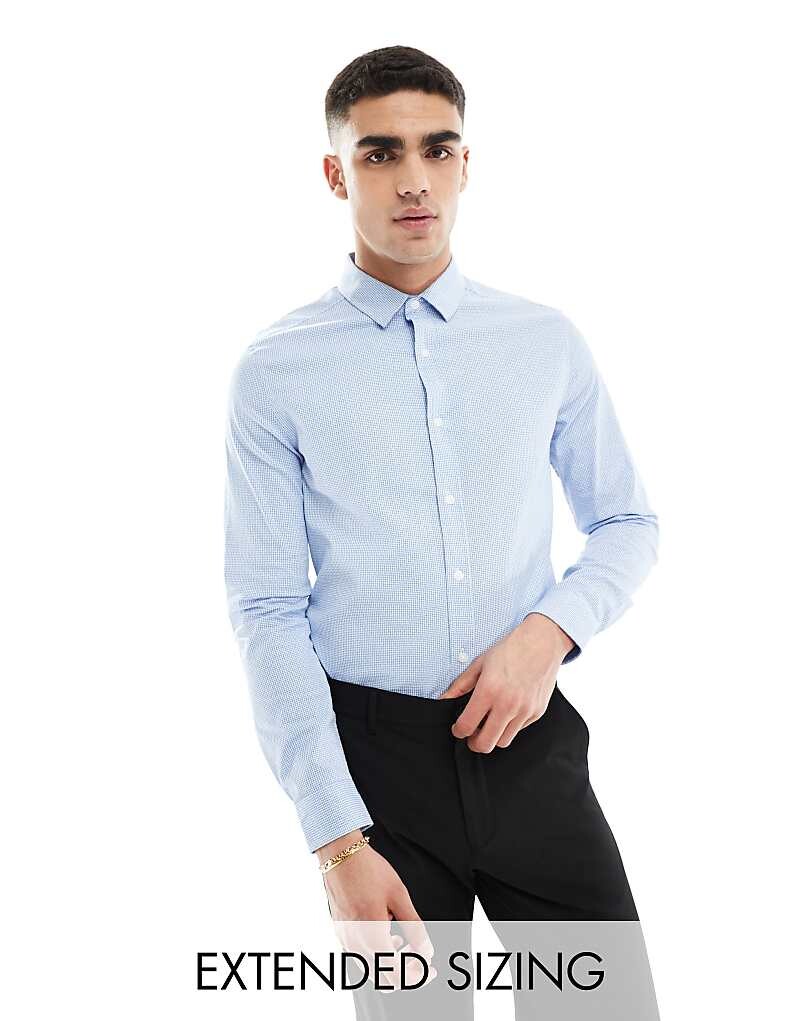 

ASOS DESIGN – Синяя рубашка узкого кроя в микроклетку